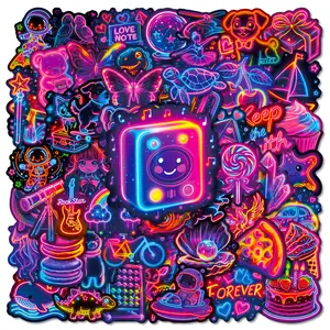 56pcs of vibrant neon cartoon stickers, suitable for scrapbooks, diaries, laptops, water bottles, cars, and other faith-based designs—gifts with positive messages.