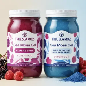 True Sea Moss Gel 2-Jar Bundle: Elderberry & Blue Spirulina-Raspberry – Rich in Essential Minerals & Vitamins – supports overall vitality