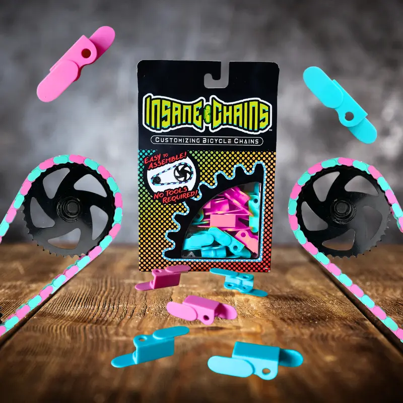 Bold Teal-Pink Bicycle Chain Caps, BMX-Style Unisex Customizing Accessory, Fits Single-Speed Bicycle Chains, Sports & Outdoor Leisure Equipment