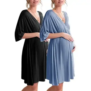 2 Pack Maternity Dress 3 in 1 Labor/Delivery/Hospital Gown Nursing Nightgown Sleepwear