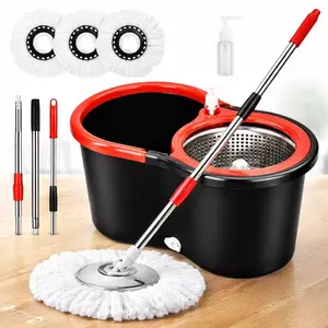 Spin Mop & Bucket with Wringer Set 3,  360° Spinning System 3 Microfiber Heads 61" Stainless Handle for Home Office Cleaning