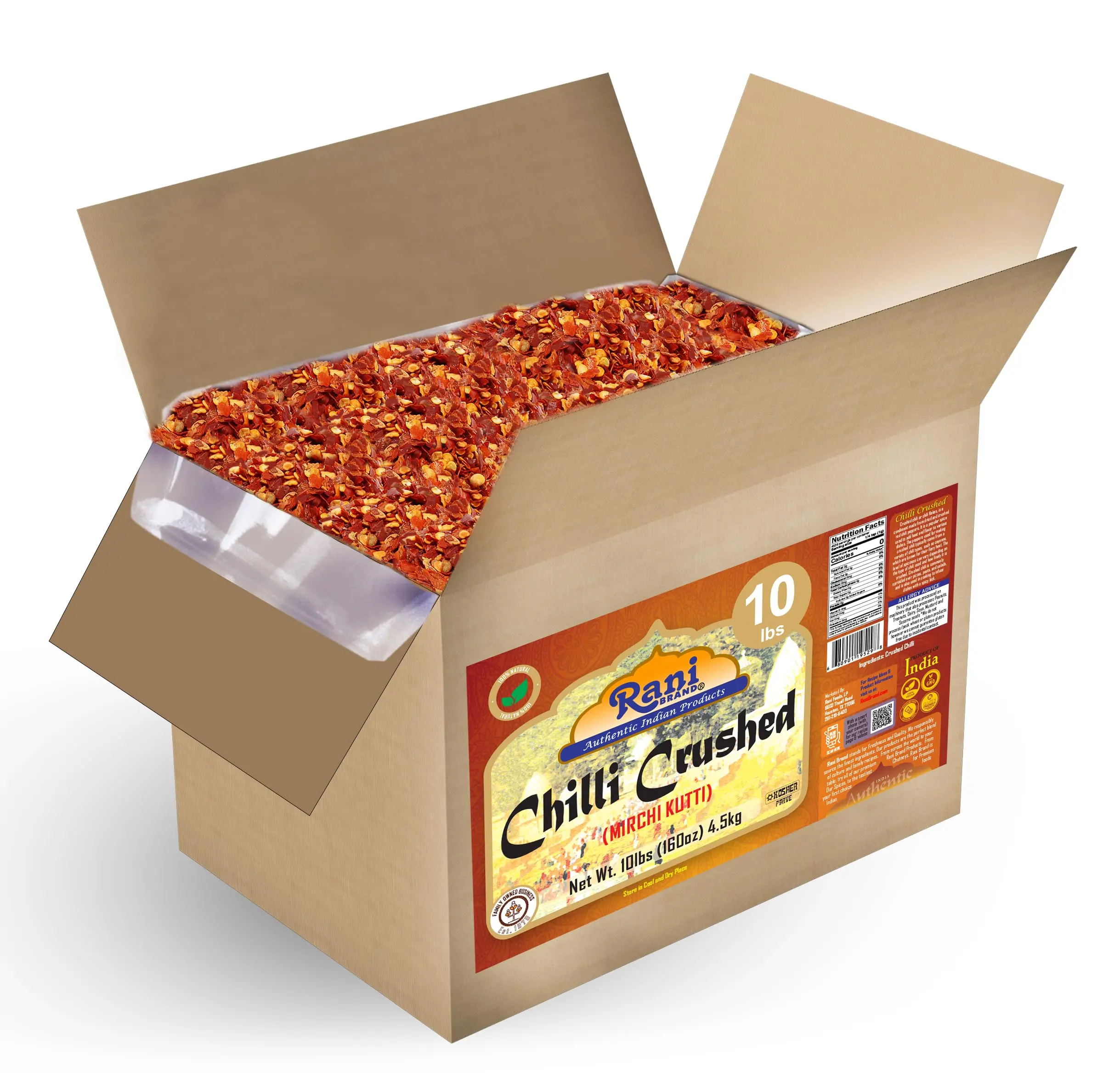 Rani Crushed Red Pepper Flakes Chilli (Pizza Type Cut) 160oz (10lbs) 4.54kg Bulk Box ~ All Natural, No Color added, Gluten Friendly | Vegan | NON-GMO | Kosher | No Salt or fillers