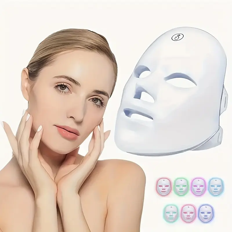 7-Color LED Photon Facial Mask - Cordless Rechargeable Hands-Free Face Lifting Device, Adjustable Daily Skincare Tool, Gentle Soothing At-Home Beauty Item for Radiant Complexion, Lightweight Gift for Birthdays, Mother’s Day