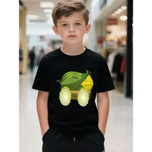 Boys' Cotton Regular-Fit Slight-Stretch Graphic Tank Tee - Officially Inspired Plants vs Zombies 2D Corn Cannon & Zombie Print, Moisture-Wicking Short-Sleeve Summer Top, Kid-Friendly Character-Themed Casual Birthday Gift, Kid-Friendly Boys' T-Shirts, Char