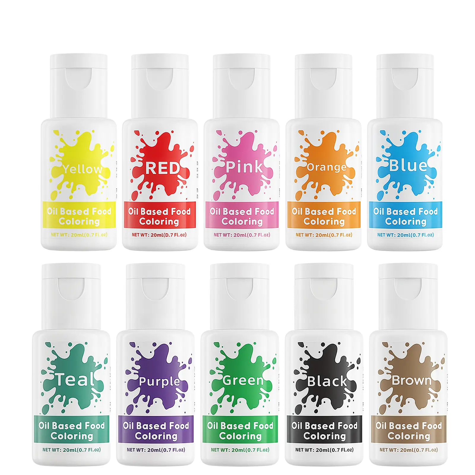10×20ml Color Oil-Based Food Coloring Set (20ml / 0.7 fl oz Each) – Large Capacity Food Grade Liquid Colorant for Chocolate, Candy Melts, Cake Decorating, Baking & Pastries