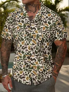 Men's Camo Print Cuba Collar Shirt, Casual Shirts, Regular Fit Casual Short Sleeve Button Up Top for Summer, Fashion Men's Top for Daily Wear