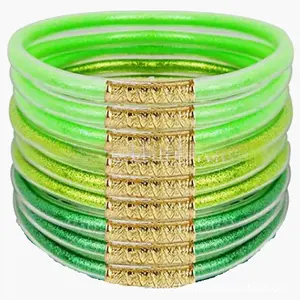 Nine Layer Silicone Tube Gold Powder Jelly Bangles, Gradient Sparkling Bracelet Cross-Border, Suitable For Festivals, Weddings, And Parties, Stackable Gold Jelly Bangles