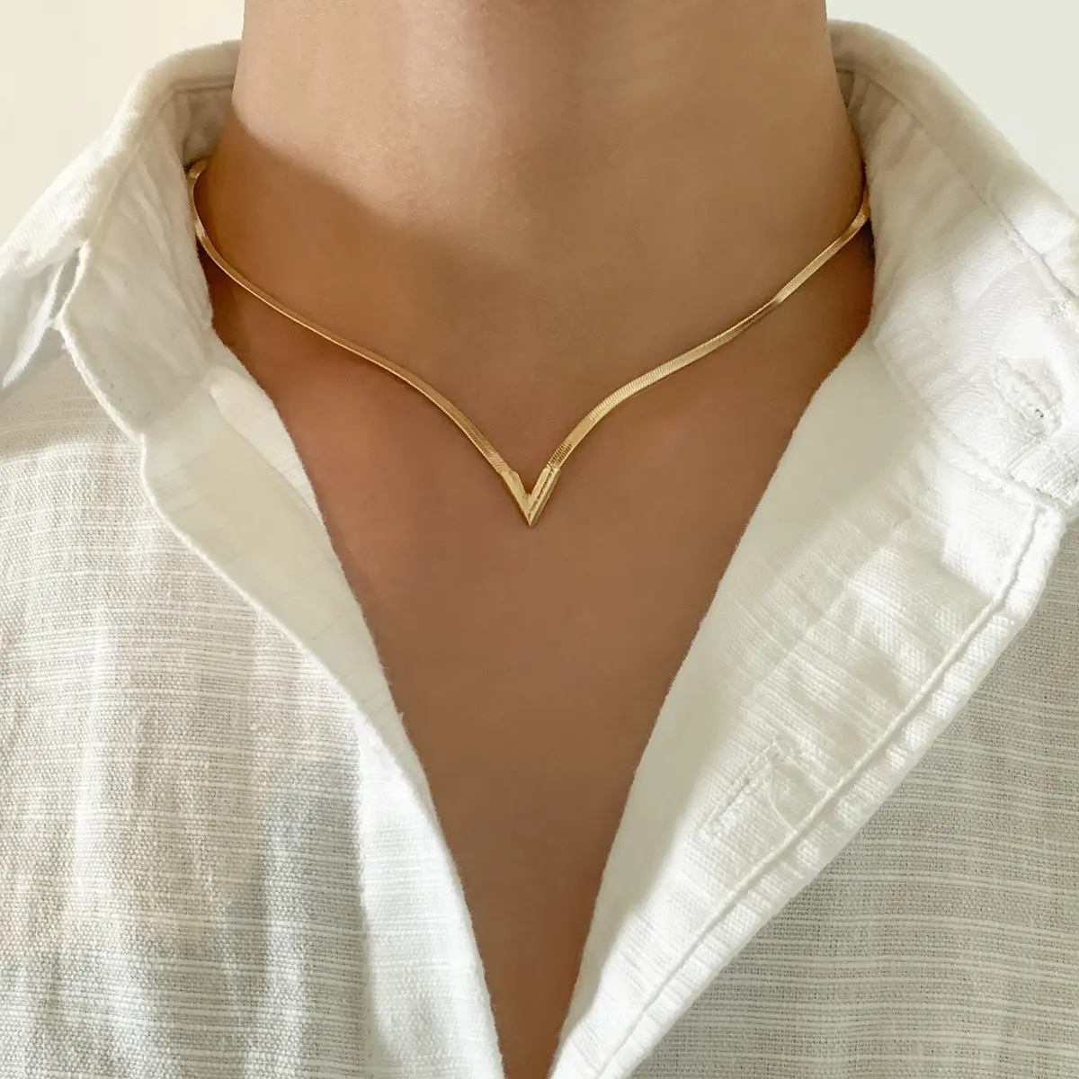 Golden/Silver V-shaped snake bone chain necklace long/short necklace for men daily wear gift