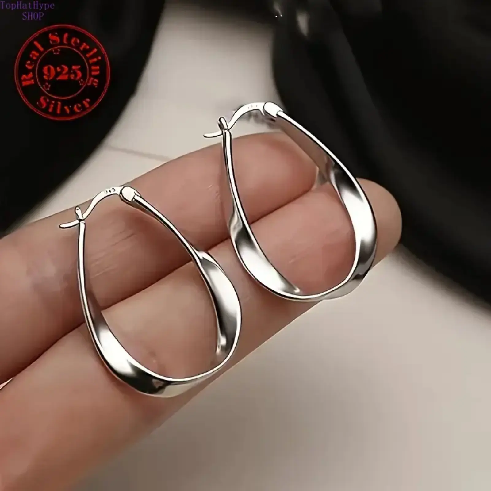 Ladies' S925 Sterling Silver Mobius Twist Hoop Earrings - 1 Pair Elegant Fashion Accessory, Ideal Gift for Casual Attire, Hoop Earring