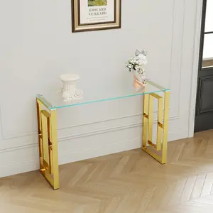 Console Table Stainless Steel Tempered Glass Table,Meal side table Golden Clear Side Table Console Table Stainless Steel Tempered Glass Table,Meal side table Golden Clear Side Table