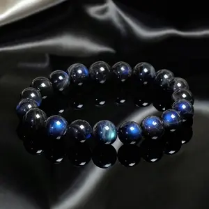 Natural Crystal Bracelet,  Black Labradorite 8mm Round Beaded Stretchy Bracelet, Healing Meditation Chakra Balance Calming Protection Yoga Bracelet, Bracelet for Stacking, Women Men Bracelet, Gift for Her him, Birthday gift Anniversary Daily