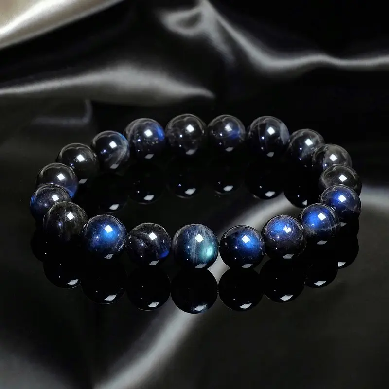 Natural Crystal Bracelet,  Black Labradorite 8mm Round Beaded Stretchy Bracelet, Healing Meditation Chakra Balance Calming Protection Yoga Bracelet, Bracelet for Stacking, Women Men Bracelet, Gift for Her him, Birthday gift Anniversary Daily