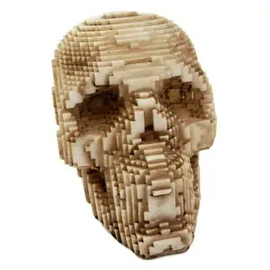 Ebros Gift 3D Pixel Skull Figurine 5"L Cubic Voxel Gamer Skull Skeleton Decorative Sculpture (Brown)