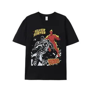 Silver Shadow Hero VS Torchbearer Sports Tee, "Wanna See The Silver Surfer Vs. Thanos" - Cartoon Print Unisex , All-Season Pure Cotton Fabric Graphic Concert T-Shirt graphic design unisex cotton t-shirt casual graphic short sleeve tee