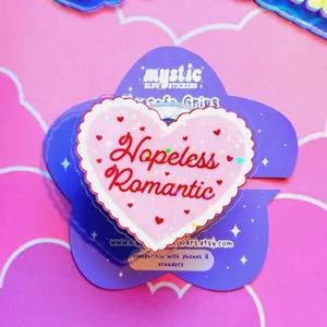 Pink Heart “Hopeless Romantic” Magsafe Phone Grip – Strong Magnetic Pop Socket Stand – Cute Love Theme
