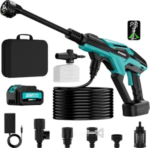 Cordless Pressure washer, 800PSI Brushless Cleaning Tool with 18V 4.0Ah Battery, 17FT High Elastic Hose, 6-in-1 Nozzle and Storage Handbag, 3 Power Level Adjustable for Home, Car, Garden