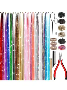 Hair Tinsel,20 Colors Hair Tinsel Kit for Girls 8600 Strands Fairy Tinsel Hair Extensions Holographic Hair Tinsel Heat Resistant Colored Hair Glitter Christmas Party Festival (20 Colors)