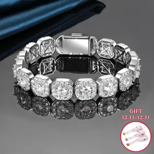 [Iced Out Hiphop Bracelet] GEMSME 3-12MM Square Zirconia Halo Tennis Bracelet, 2 Colors VVS1 Clarity, Hypoallergenic, Perfect Gifts for Men and Women, HipHop Style, Birthday, Engagement, Wedding Gifts, Party Accessories B-0006