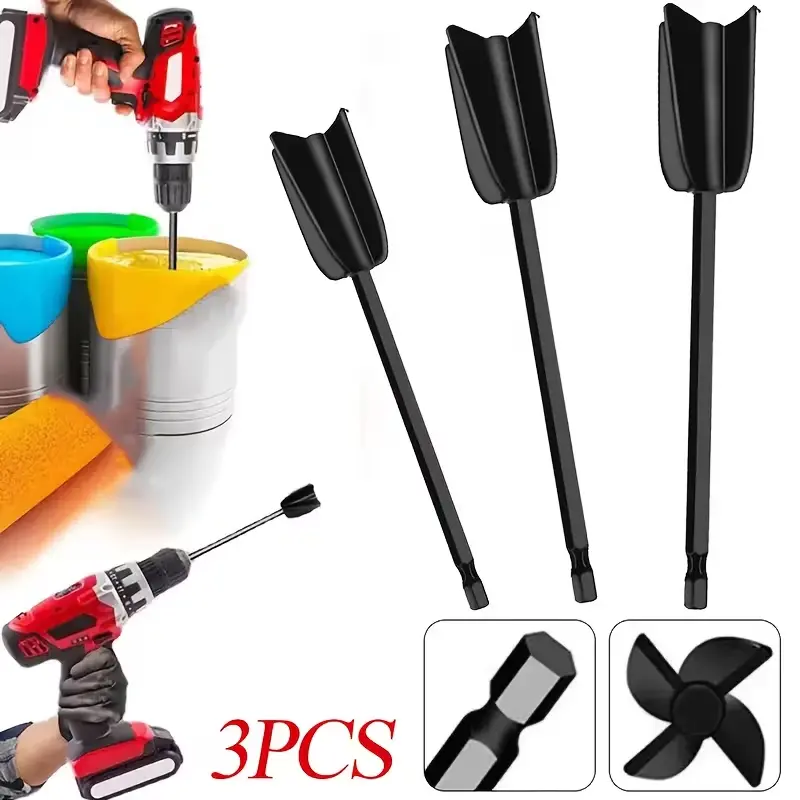Paint Mixer Attachment 3-Pack Plastic Resin Mixing Paddle Reusable Nonstick Comfortable Grip for Epoxy Pigments Ceramic Glaze, Black