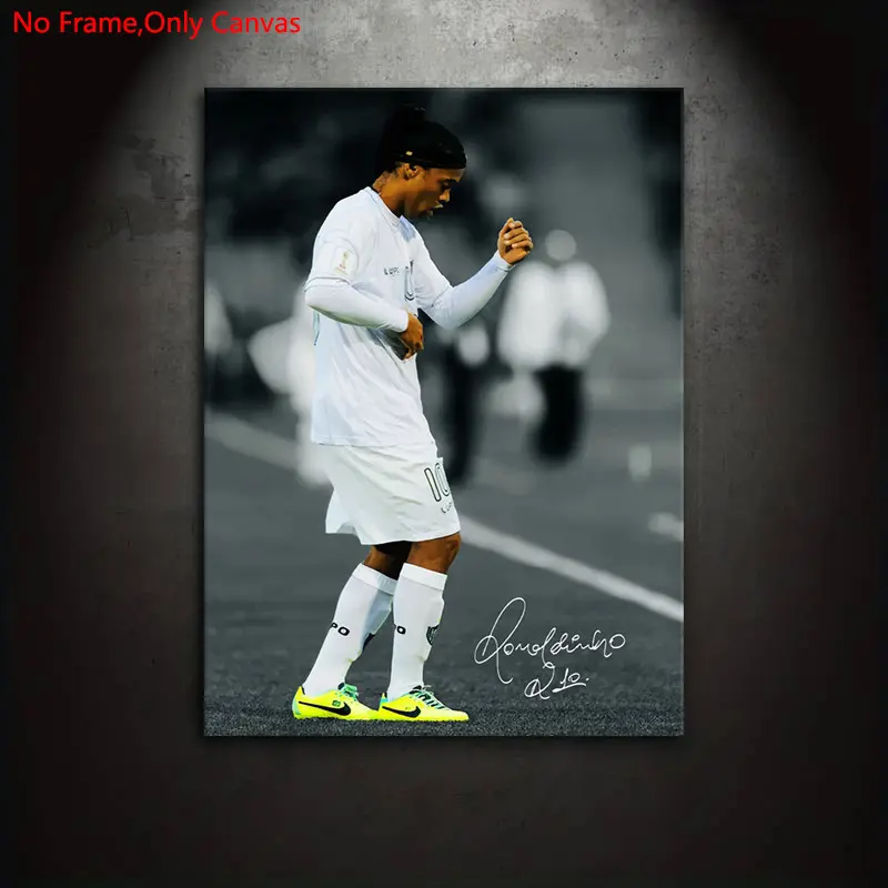 1 piece/set frameless Canvas painting print poster, Picture Image Prints, selective color realistic style art, Artwork For Walls, Ronaldinho classic moves, ideal gift for football culture enthusiasts, home decor, Decoration