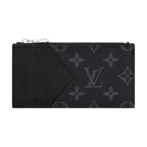 Louis Vuitton Taïga Leather and Coated Canvas Zip-Around Cardholder Wallet for Men, Monogram Black