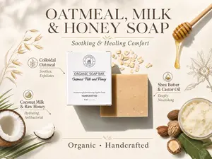 The Organic Cottage Oatmeal Milk and Honey Soap Handcrafted Moisturizing & Deodorizing Bar 4 Oz