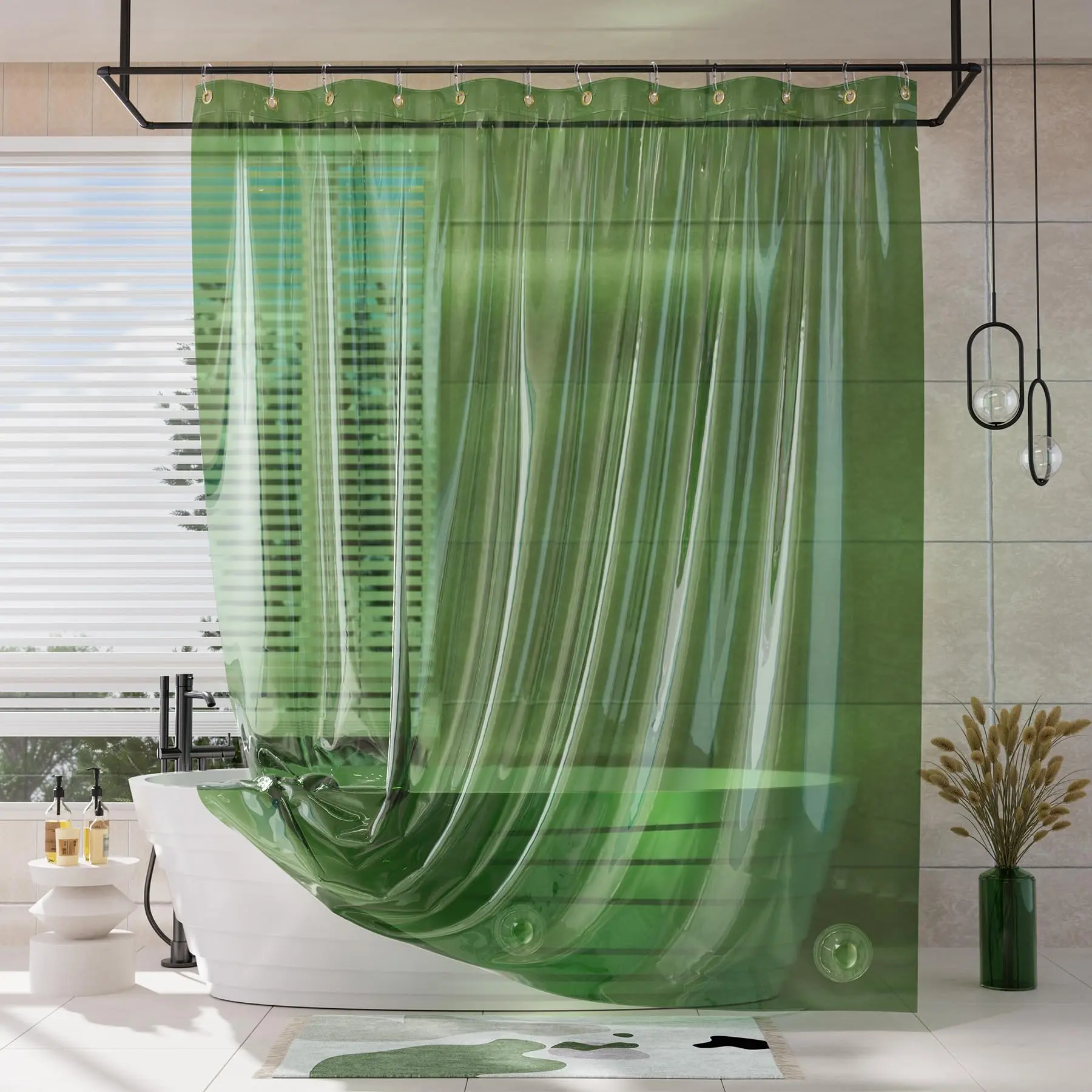 Shower Curtain Liner, 100% EVA Clear Pink Heavy Duty Shower Liner, 72x72 Luxury Plastic Weighted Shower Curtain for Bathroom with 3 Heavyweight Clear Stones & 12 Rustproof Brass Grommets