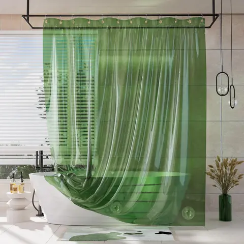 Shower Curtain Liner, 100% EVA Clear Pink Heavy Duty Shower Liner, 72x72 Luxury Plastic Weighted Shower Curtain for Bathroom with 3 Heavyweight Clear Stones & 12 Rustproof Brass Grommets