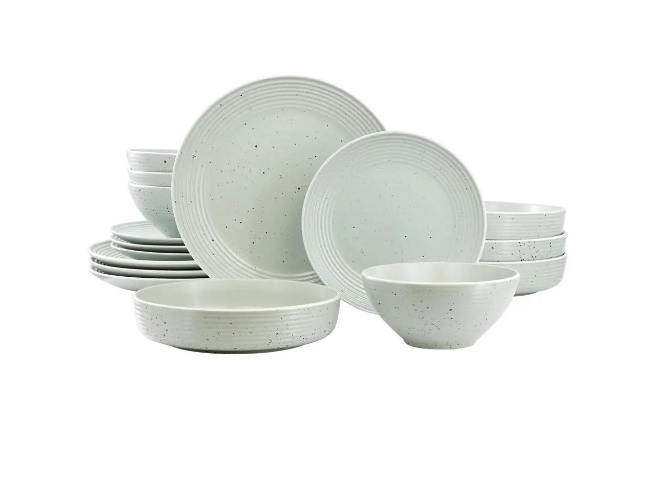 Elama Emilia 16 Piece Double Bowl Stoneware Dinnerware Set in Light Green Elama Emilia 16 Piece Double Bowl Stoneware Dinnerware Set in Light Green