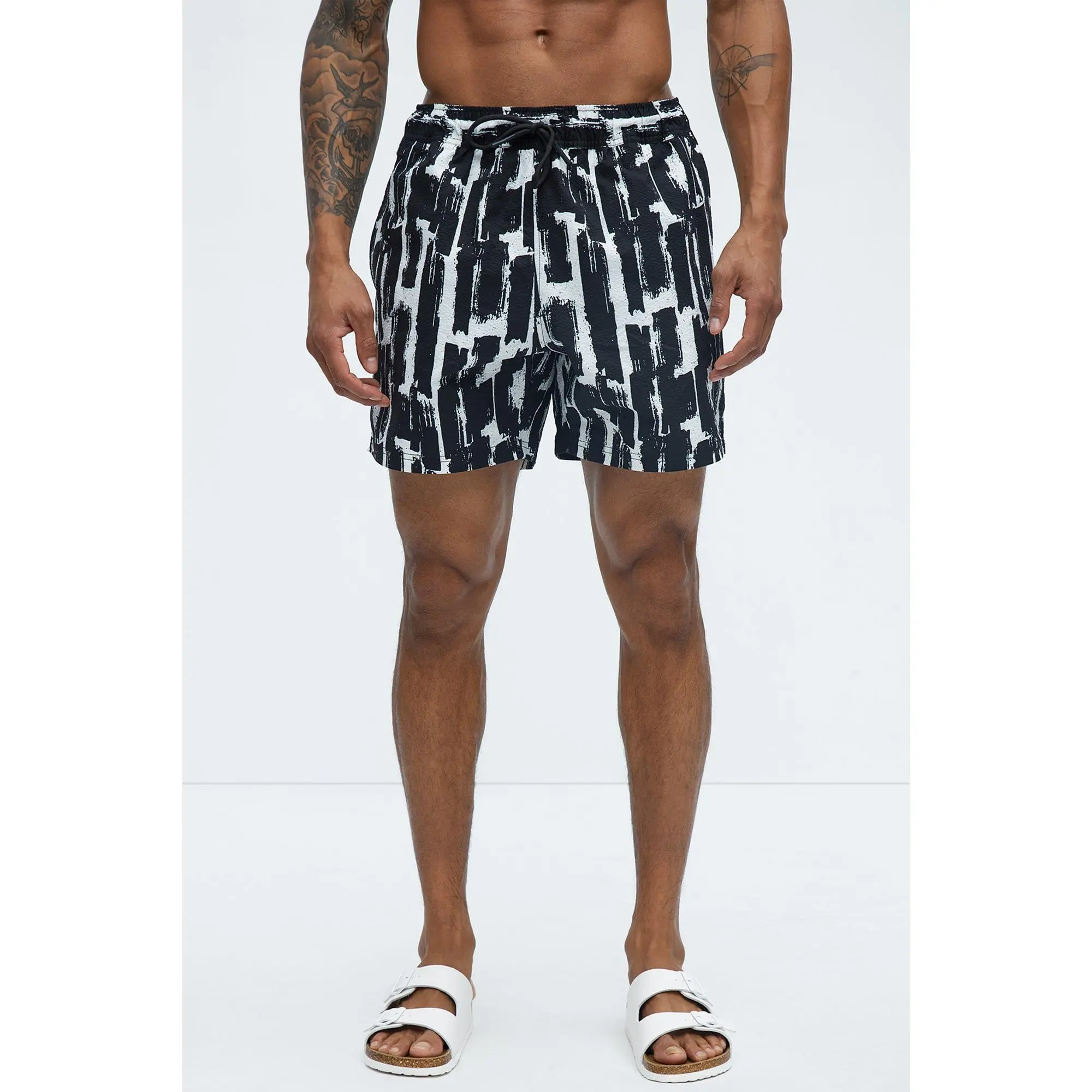 Seersucker Printed Swim Trunk Mid - Black/combo