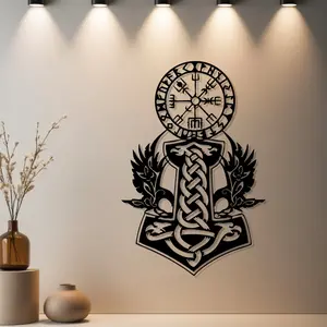 1pc Viking Vegvisir & Celtic Knot Metal Wall Art, Statue Mural, Modern Art Design, Ideal Gift for Halloween, New Year, Norse Mythology Enthusiasts, Rust-Resistant Metal Wall Decor, Sculptures & Artwork