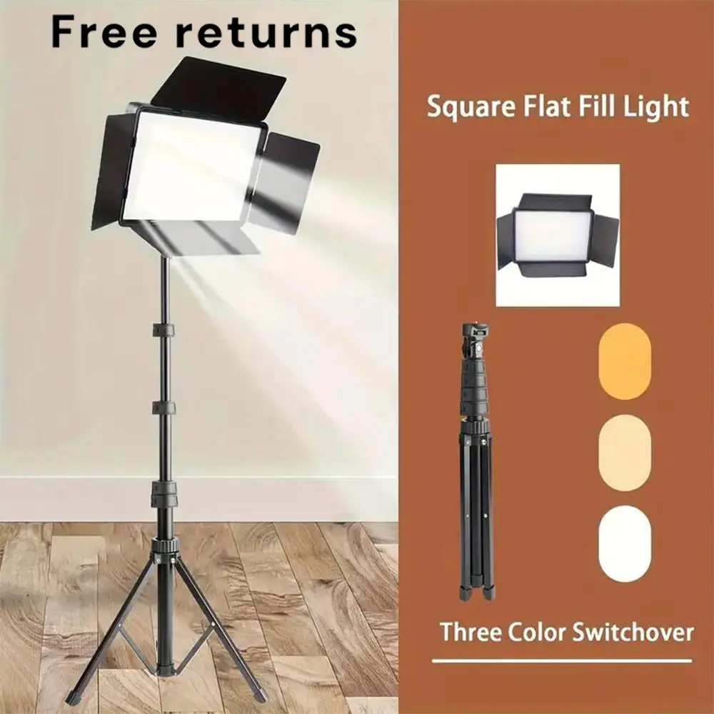 Professional 10" Square LED Video Light Panel with Barn Doors, Dimmable 3000-6000K Photography Light Kit with Adjustable Tripod Stand#SummerWins#BackToSchoolDeal