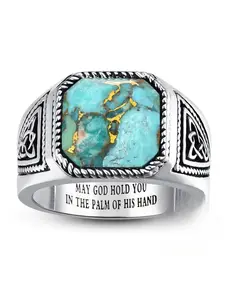 Vintage Men's Turquoise Ring Square Cut Celtic Pattern Men's Jewelry Gift