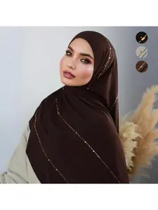 New solid color hot-fix rhinestone long scarf headwrap - high-quality breathable soft mercerized women's scarf Hijab Head scarves for muslim