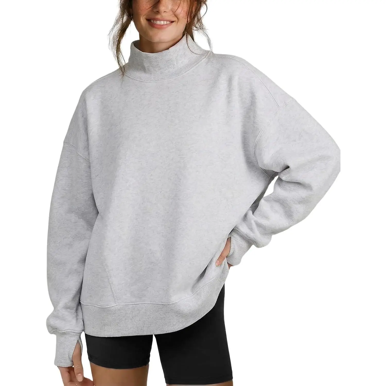 Arssm Women’s Mock Neck Sweatshirt – Oversized Cloud Fleece Lined Turtleneck Pullover with Pockets for Casual Cozy Fall Winter Outfits