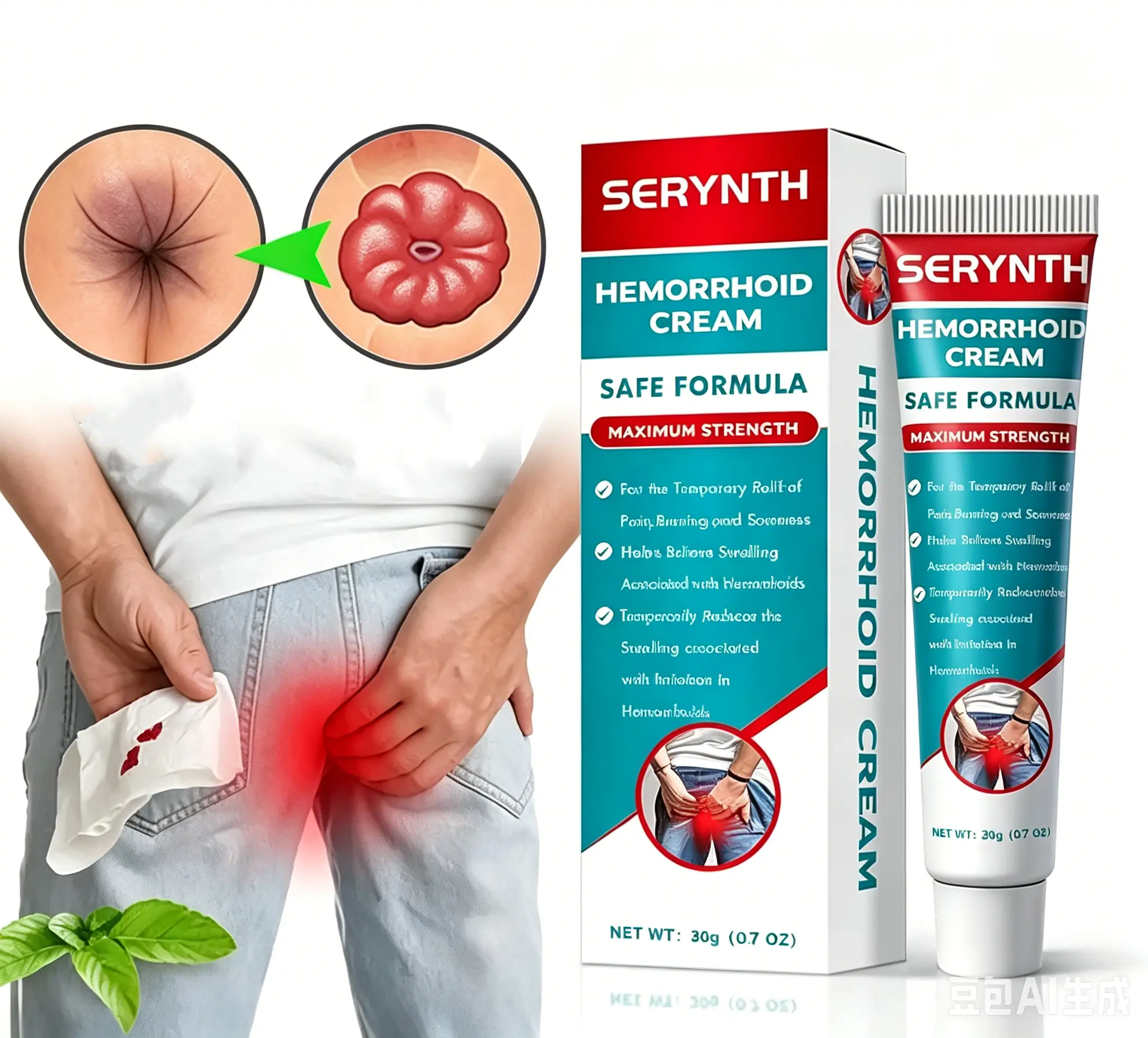 Hemorrhoid Cream - Maximum Strength Safe Formula, Temporary Relief for Pain, Burning & Swelling, Daily Care Ointment