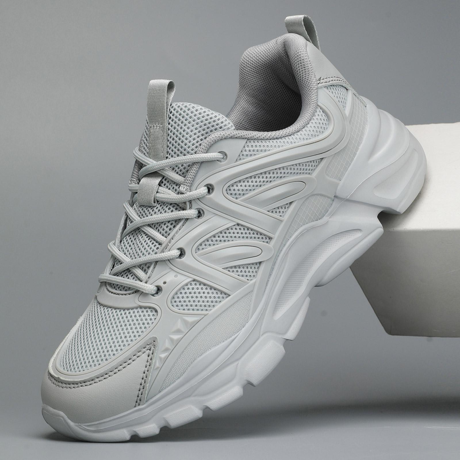 Women's Sporty Solid RoundToe Laces Trainers, Fashionable Lace UpFront Mesh Breathable Comfortable Sports Running Shoes, Casual Versatile Outdoor Walking