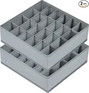 Sock Drawer Organizer Divider 2 Packs Underwear Organizer, 24 Cell Closet Organizers and Storage Organizer Sock Holders Organizers for Storing Socks, Handkerchiefs, Ties, Belts (Grey)