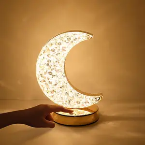 Moon Lamp, Rechargeable Moon Shaped Table Night Light, Universal 3-color Touch Dimming LED Light for Nightstand, Living Room, Bedroom