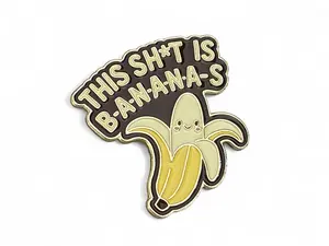 This Sh*t Is B-A-N-A-N-A-S Funny Banana Enamel Pin Kawaii Fruit Lapel Pin Lyric Inspired Humor Badge for Jacket Backpack or Hat Soft Enamel Brass Plated 1.25 Inch Accessory