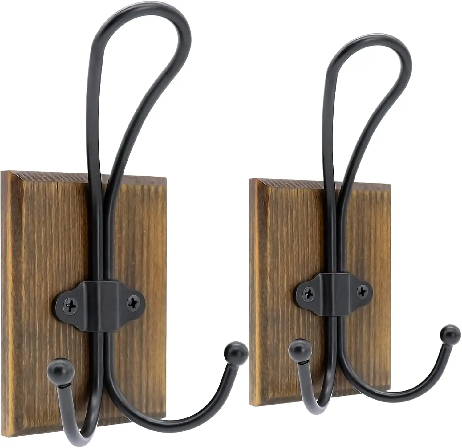 Wall Hooks for Hanging, 2 Pack Farmhouse Towel Hooks for Bathrooms Wall Mounted, Heavy Duty Rustic Decorative Wood Coat Hooks Hanging Keys Robe Hat for Bedroom, Kitchen,(Weathered Brown)