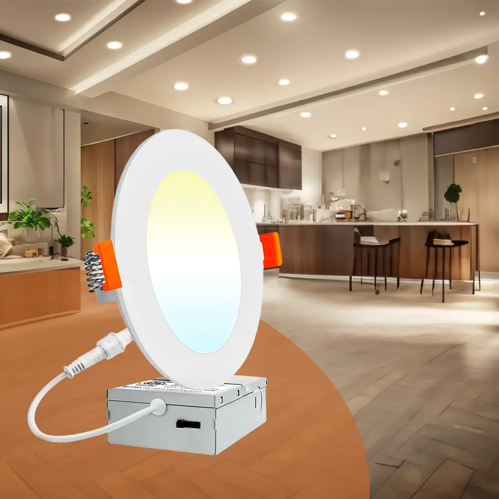 DAYBETTER 6 Inch 5CCT LED Recessed Ceiling Light with Night Light 2700K-5000K Ultra-Thin 1050LM Dimmable Canless Wafer Downlight ETL FCC Certified IC Rated Thermally Protected Junction Box Home Decor Lighting