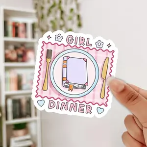 Girl Dinner Bookish Sticker – Witty Vinyl Decal for Journals, Laptops & More, A Must-Have for Trendsetting Book Lovers