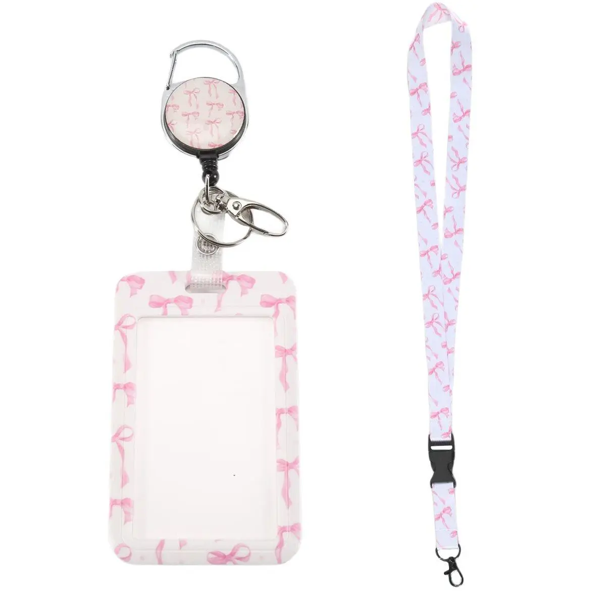 Badge Holder Retractable Clip with Lanyard,Bow Print Lanyard with ID Holder,Breakaway Lanyards for ID Badges for Women