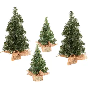 4 Pack Tabletop Mini Christmas Tree, 7.87" / 11.81" Artificial Miniature Pine Christmas Tree with Linen Base Perfect for Christmas Decorations, Home, Kitchen, Dining Table