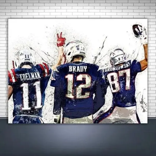 Tom Brady Rob Gronkowski Julian Edelman Poster, New England Patriots Wall Art, Man Cave Game Room Decor, Kids Room Bar Print, NFL Fan Home Gift UNFRAMED