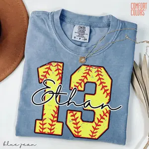 Comfort Colors Custom Softball Name and Number Shirt, Game Day Shirt, Softball Mom Shirt, Softball Team Shirt, Softball Lover Gift