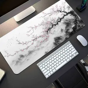 Large Extended Gaming Mouse Pad with Cherry Blossom & Cloud Design - Non-Slip Rubber Base, Smooth Surface for Office & Gaming, White Keyboard & Mouse Compatible, Perfect for Work & Home Setup, Gaming Mouse Pad