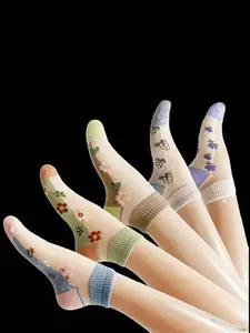 Floral Pattern Mid-Calf Socks, Fashion Casual Footwear, Comfortable All-Season Wear, Perfect for Daily Use, Trendy Fashion Accessory, Everyday