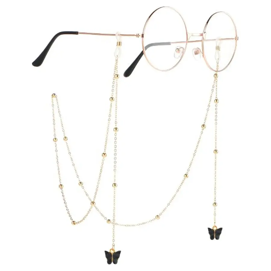 37" Women Eyeglass Chains, Butterfly Bead Glasses Strap Holder Bead Mask Lanyard Cords Eyeglass Necklace